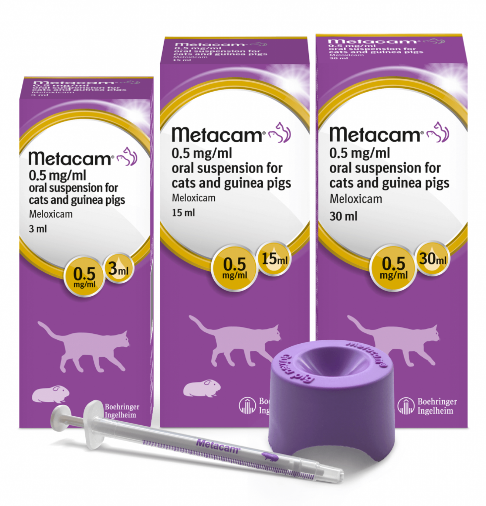 packshot of the guinea pig and cat metacam products